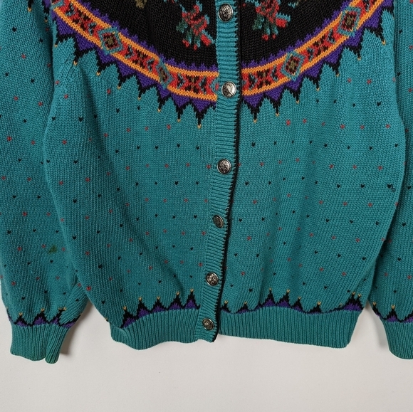 Woolrich sz.M Vintage 90s Grandma Cardigan Sweater Button Up Fair Isle Nordic - Picture 5 of 13